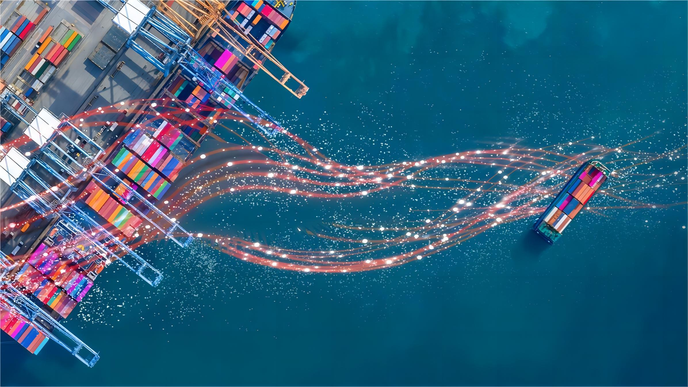 Cargo ship transporting containers from China to the United Kingdom